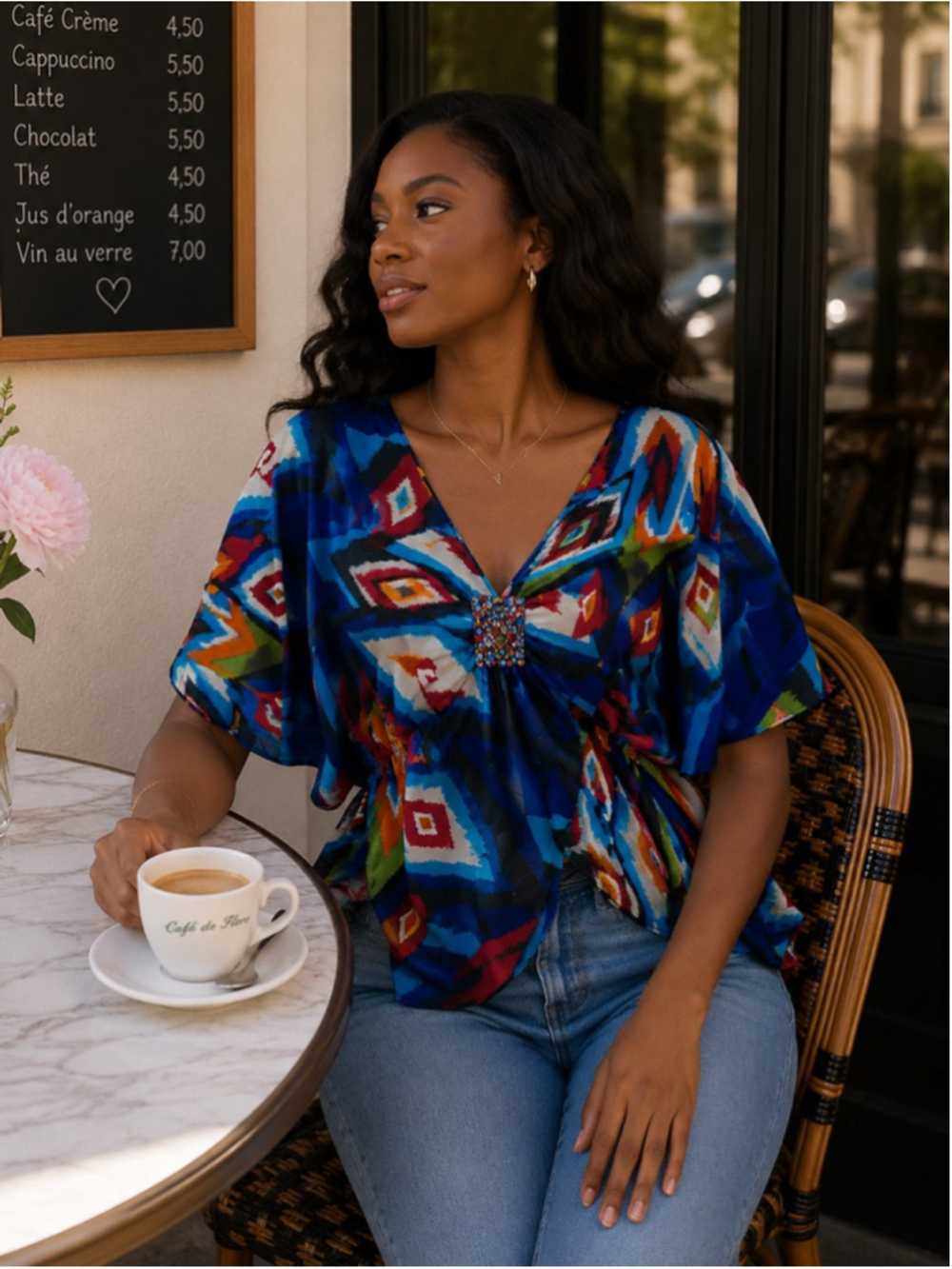 Women's Madison Paige Top Size M Blue Multi-color Summer